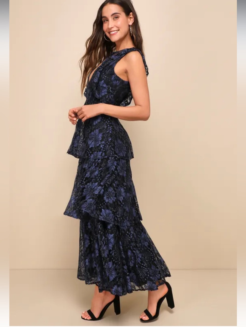 New Lulus Molinetto Floral Lace Tiered Maxi Dress - Women Sz XL - Picture 7 of 8